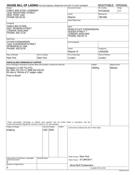 Air Waybill Template Pdf