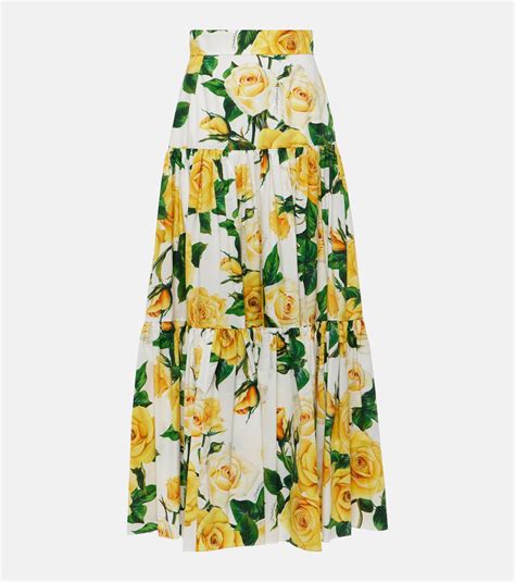 Floral Tiered Cotton Maxi Skirt In Yellow Dolce Gabbana Mytheresa