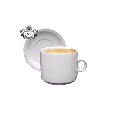 Juego Taza Pocillo Cafe Y Plato Porcelana Tsuji Blanca Bazar Maipu