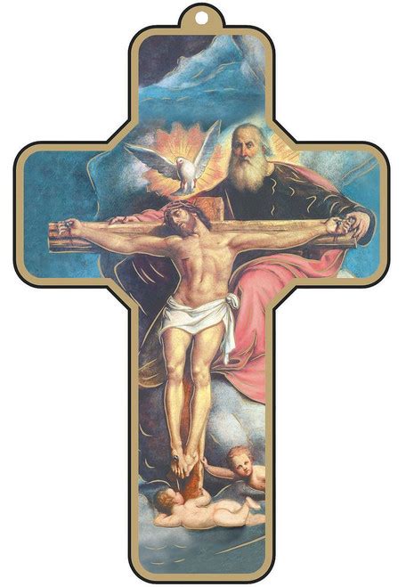 Holy Trinity Crucifix Vibrant Colors Gold Accent Border 3 12 X