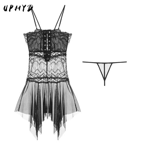 Uphyd New Women Sexy Lingerie Nightwear Sexy Sling Nightdress Lace