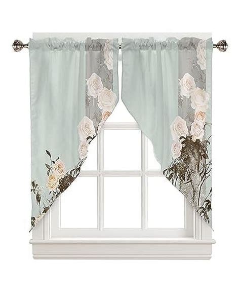 Floral Swag Valance Curtains Sunflowers Plant Vintage Wooden Grain