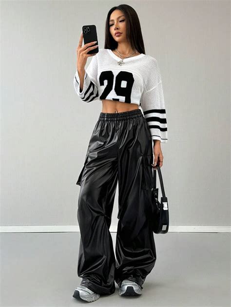 Coolane Women S Rapper Basic Athleisure Leather Black Cargo Pants