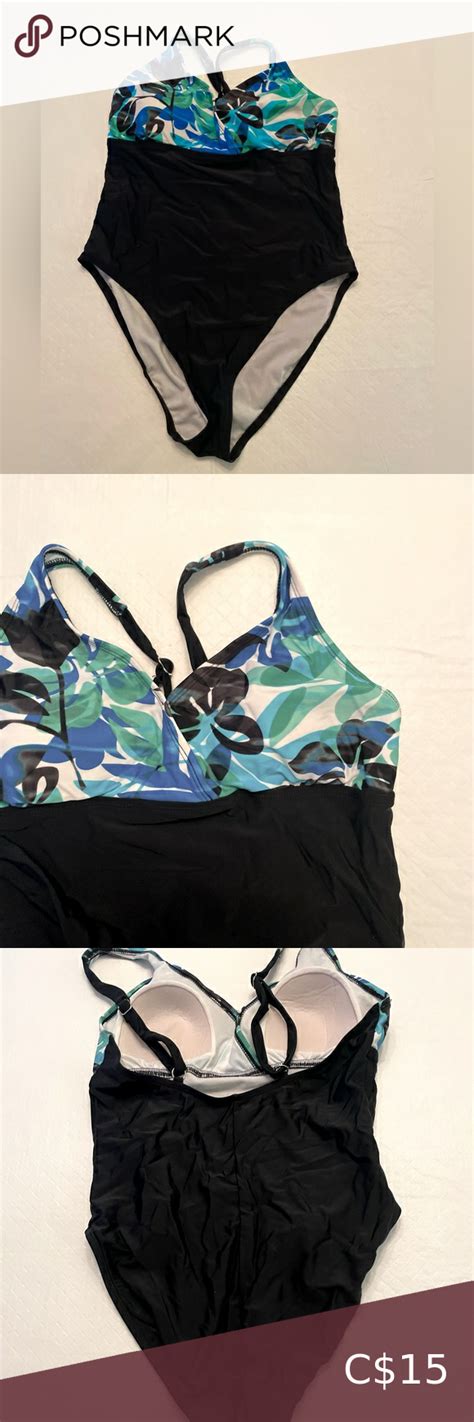 💗 2 20 💗 George Size 12 Bathing Suit In Black With Blue Green On Top Half Plus Fashion