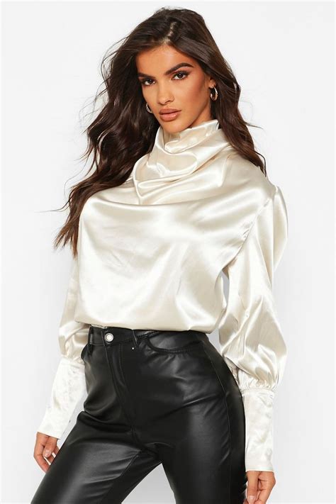 Satin High Neck Oversized Blouse Boohoo Satin Skirt Satin Top Satin