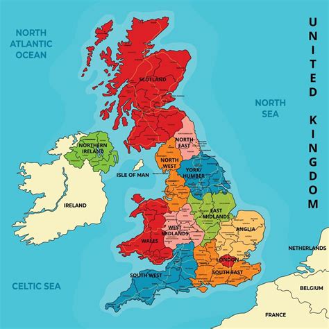 Mapa Politico De Reino Unido Con Regiones Y Sus Capitales Ilustracion