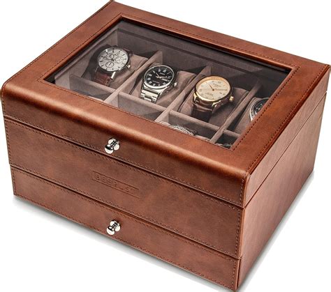 Beerust Watch Box Organizer For Men Leather Watch Case