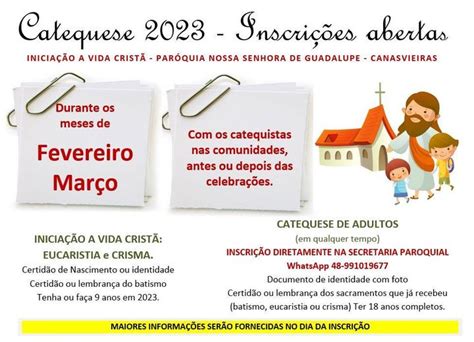 Estão abertas as inscrições para a Catequese 2023 Paróquia Nossa