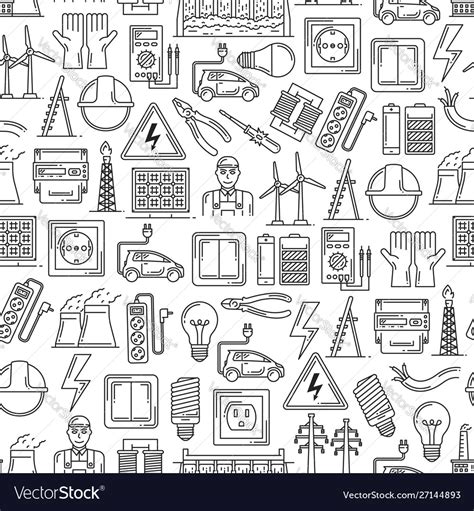 Electric Power Electricity Seamless Pattern Vector Image