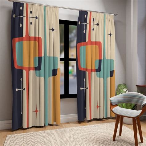 Window Curtain In Mid Century Modern Atomic Starburst Retro Home Decor