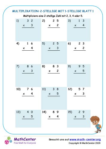 Multiplikation Stellige Mit Stellige Blatt Arbeitsbl Tter