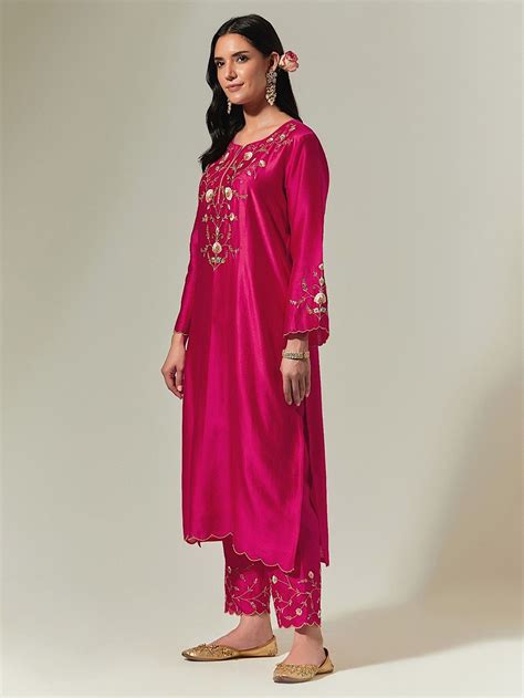 Buy Pink Hand Embroidered Chanderi Silk Kurta ANAN1083 ART30SEP The