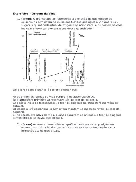 Exercícios sobre a Origem da Vida | PDF | Abiogênese | Oxigênio