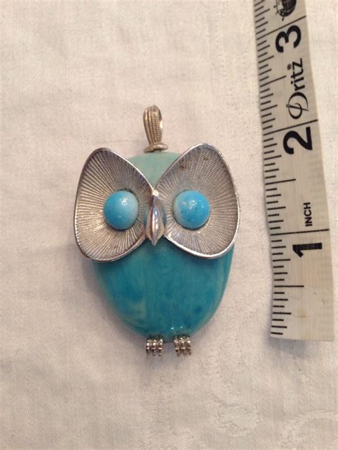 Vintage Faux Turquoise Owl Pendant Etsy