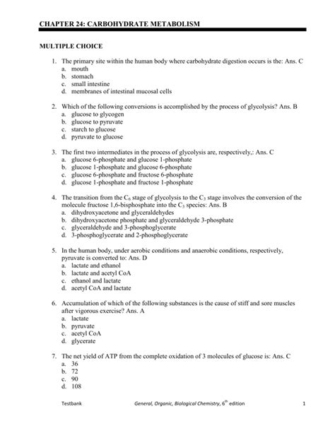 Chapter 24 Carbohydrate Metabolism