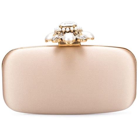 Oscar De La Renta Champagne Satin Cabochon Goa Evening Purse Satin