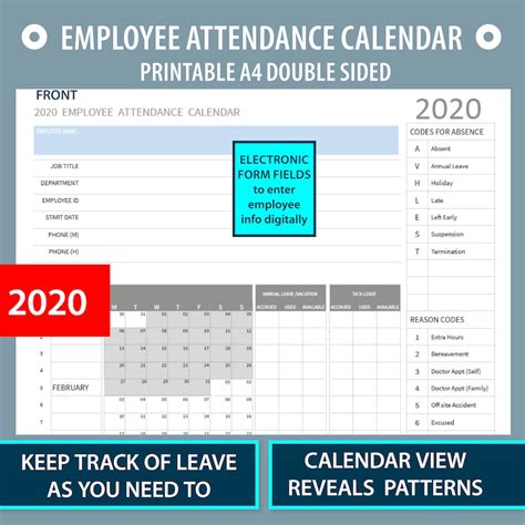 2020 Printable Free Attendance Tracker