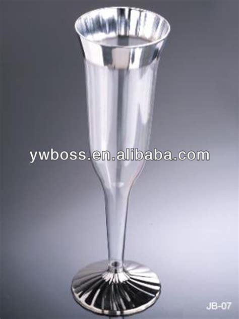 Ps Siver Coated And Clear Plastic Disposable Crystal Champagne Flutes