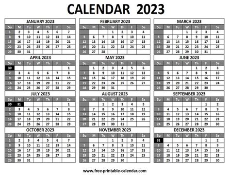 A Calendar With The Holidays In Black And White