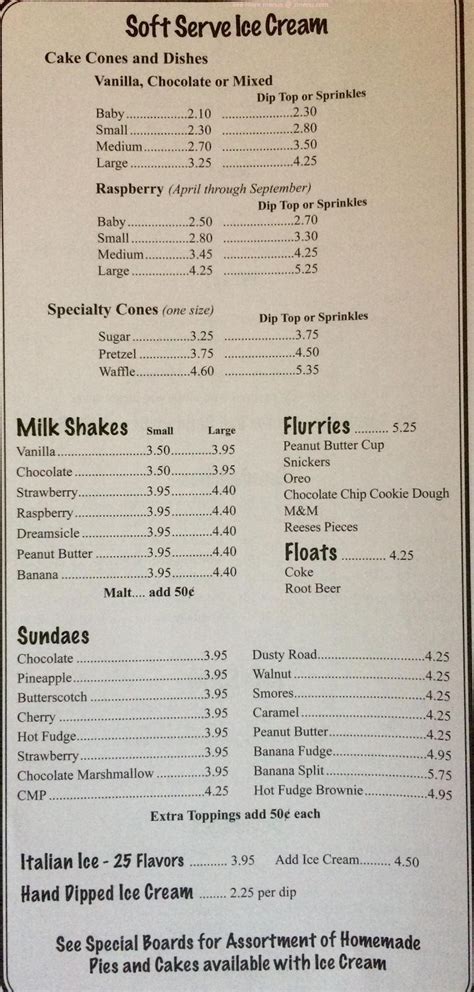 Menu At Papertown Dairy Bar Restaurant Spring Grove