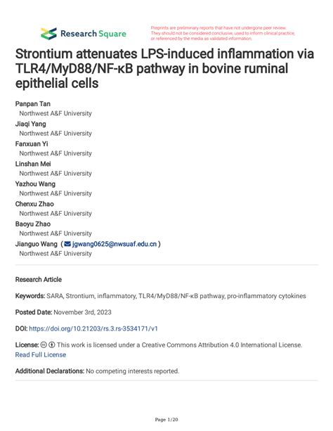 Pdf Strontium Attenuates Lps Induced Inflammation Via Tlr Myd Nf