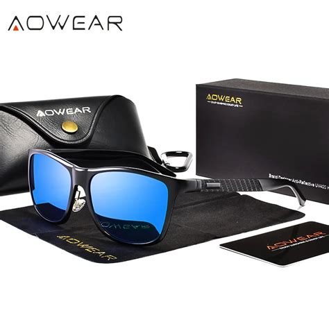 Aowear Luxury Square Polarized Sunglasses Men Genuine Aluminum Driving