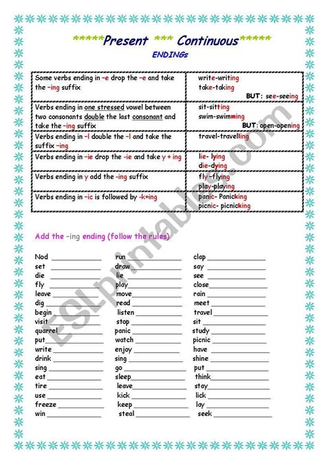 Present Continuous Spelling Endings Esl Worksheet By Miss Ollie