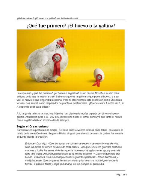 ¿qué Fue Primero ¿el Huevo O La Gallina Pdf Ciencia Filosófica