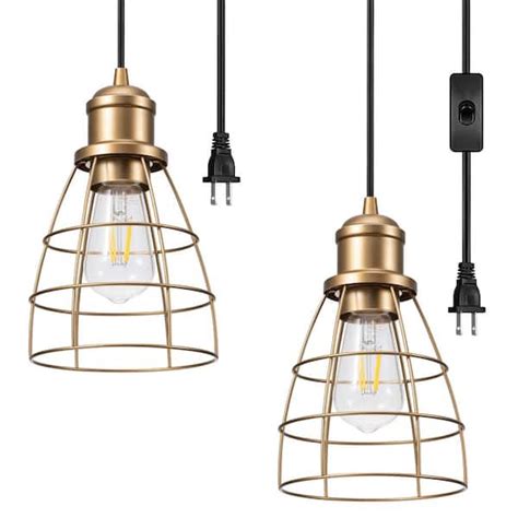 DEWENWILS 60 Watt 1 Light Farmhouse Shaded Pendant Light With Gold Cage