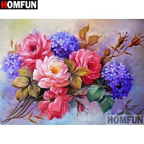 Homfun Quadrado Completobroca Redonda 5d Diy Pintura Diamante Flor Paisagem Bordado Ponto