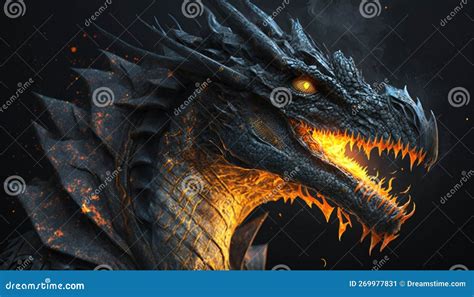 Black Fire Dragon Art stock illustration. Illustration of expression ...