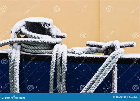 Ship Ropes Covered with Snow in Winter Stock Photo - Image of boat, ships: 10672138