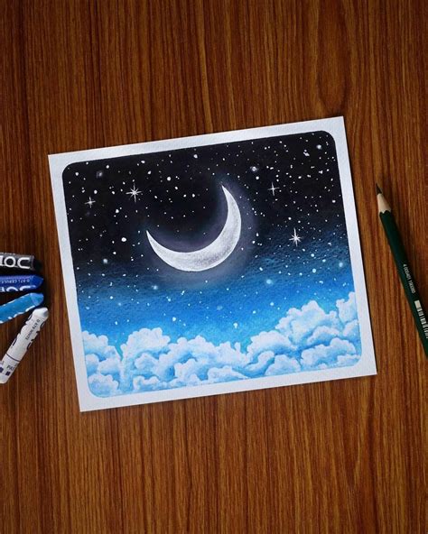 Easy Moon Scenery Drawing with Oil Pastels