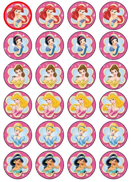 Disney Princess 24 X 4cm Edible Wafer Paper Cupcake Topp Decoração