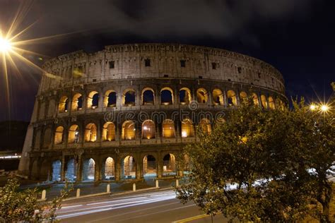 Rome, Italy, Colosseum Old Ancient Building Gladiator Battle at Night ...