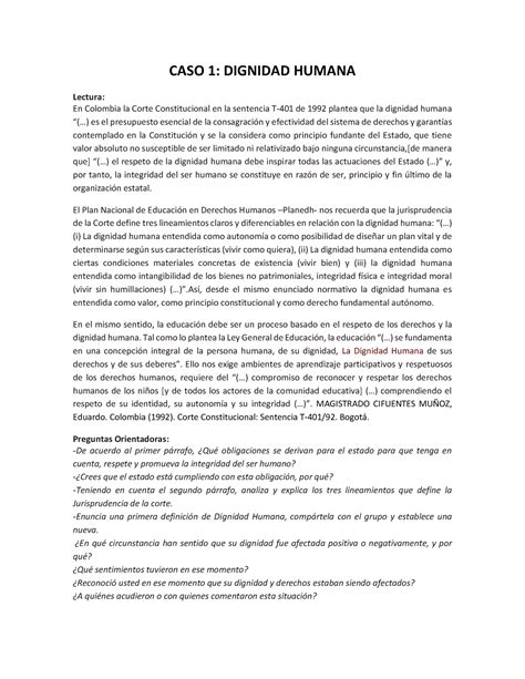 Caso Dignidad Humana Caso Dignidad Humana Lectura En Colombia