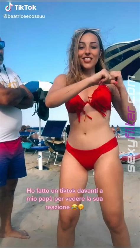 Cute Beatrice Cossu Shows Cleavage In Red Bikini And Bouncing Boobs At