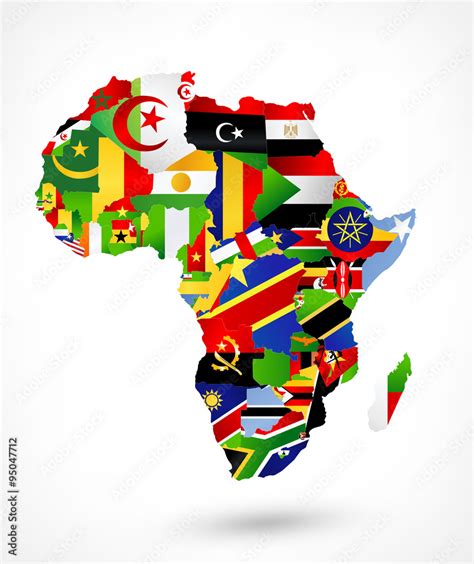 Vector Map Of Africa With Flags And Location On World Map Stock Vector