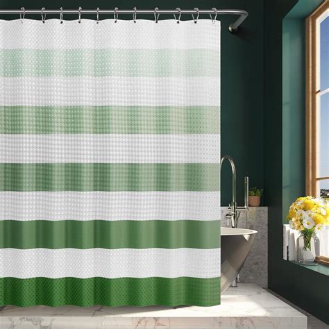 Amazerbath Sage Green Shower Curtain With Hooks Green And White Shower Curtain