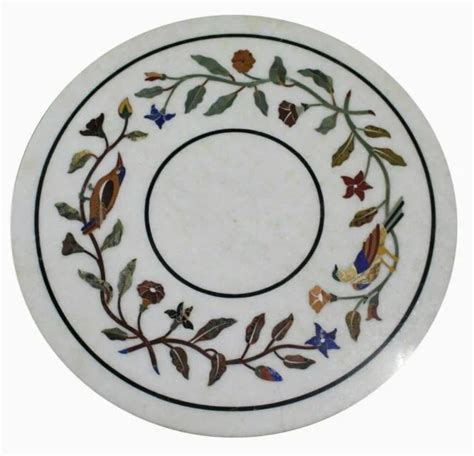 White Pietra Dura Semi Precious Table Top Marble Round Side Table Top