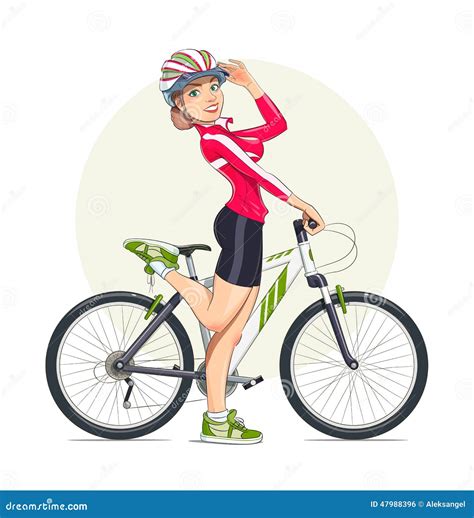 Belle Fille Dans Le Casque Avec Le Vélo De Montagne Sport Illustration