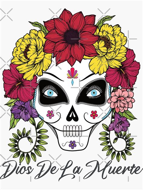 Floral Dias De La Muerte Sugar Skull Sticker By Roguewavepub Redbubble