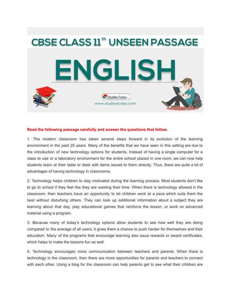 Ppt Unseen Passage For Class English Sharpen Reading And