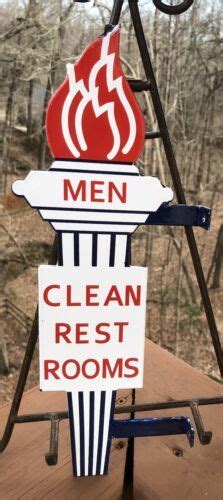 Vintage 12 Amoco Mens Clean Restroom Porcelain Sign Double Sided