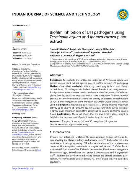 PDF Biofilm Inhibition Of UTI Pathogens Using Terminalia Arjuna And