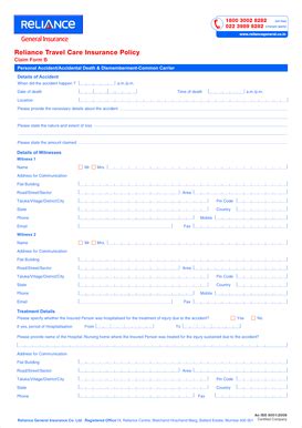 Fillable Online Travel Claim Form B Reliance General Insurance Fax