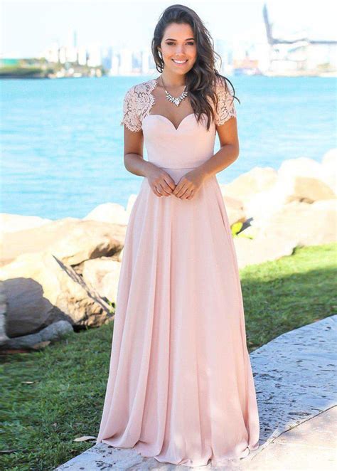 Pink Chiffon Swetheart Neckline A Line Bridesmaid Dresses Angrila