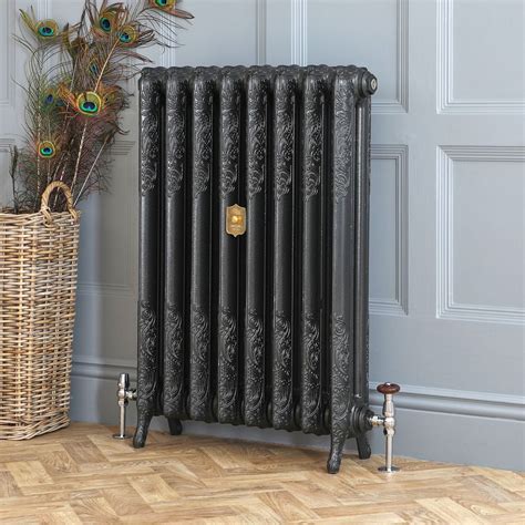 Gietijzeren Radiator Met Bloemenmotief Koloms Leisteen Zwart H Cm