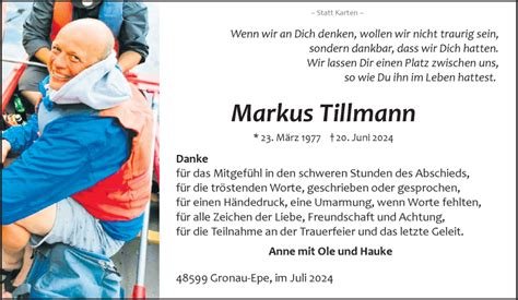 Traueranzeigen Von Markus Tillmann Trauer Ms