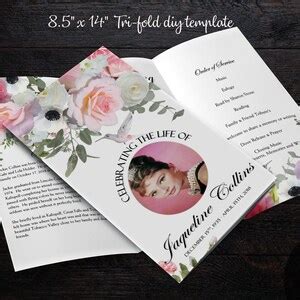 DIY Printable 8 5x14 Tri Fold Funeral Program Elegant Etsy